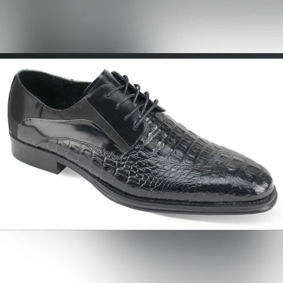 GIOVANNI MEN'S BLACK MASON LEATHER LACE UP DRESS SHOE ALLIGATOR STYLE. - Picture 1 of 1
